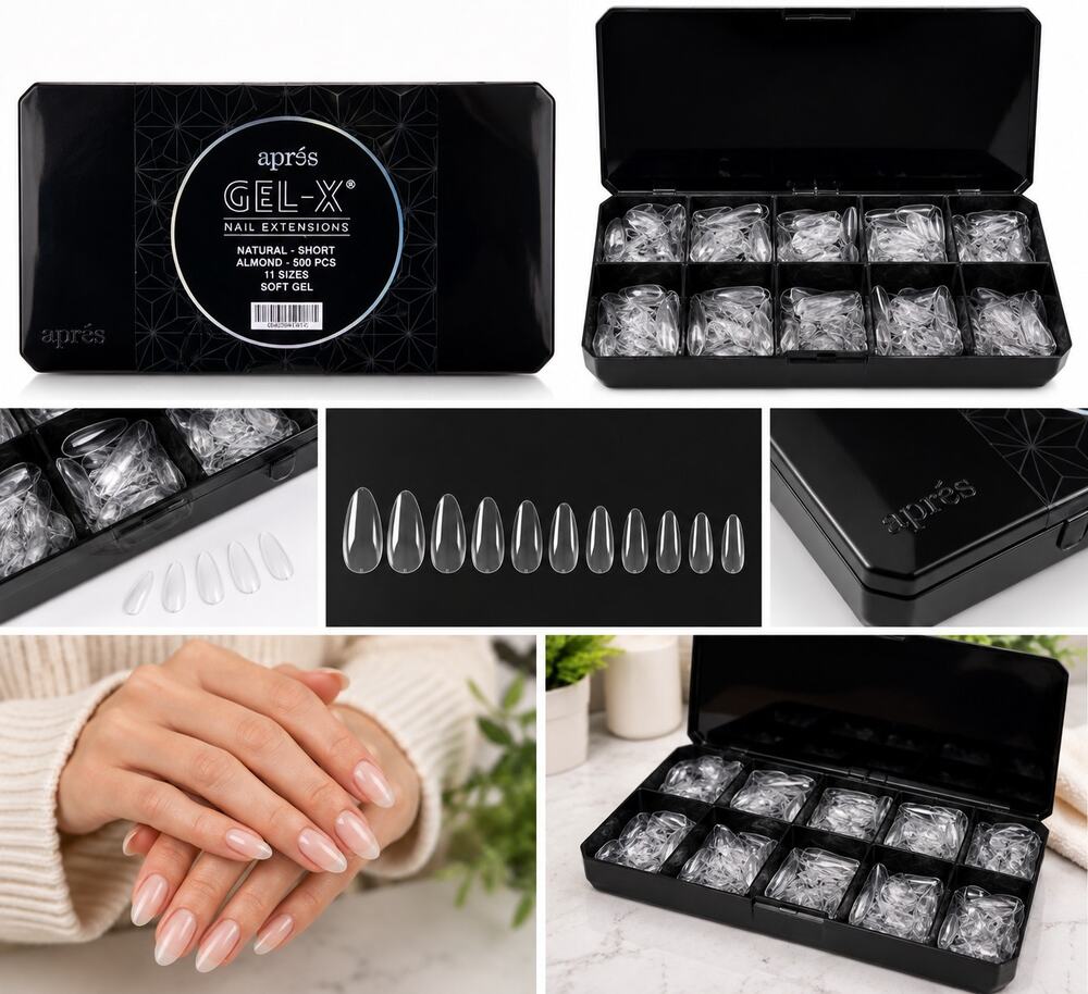Aprés Gel-X Nail Extensions – Natural Short Almond Soft Gel Tips – 500 Pieces